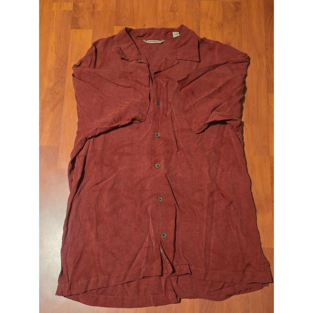 Tommy Bahama 100% Silk Camp Shirt Men’s Medium Rust Red Palm Leaf Jacquard Relax